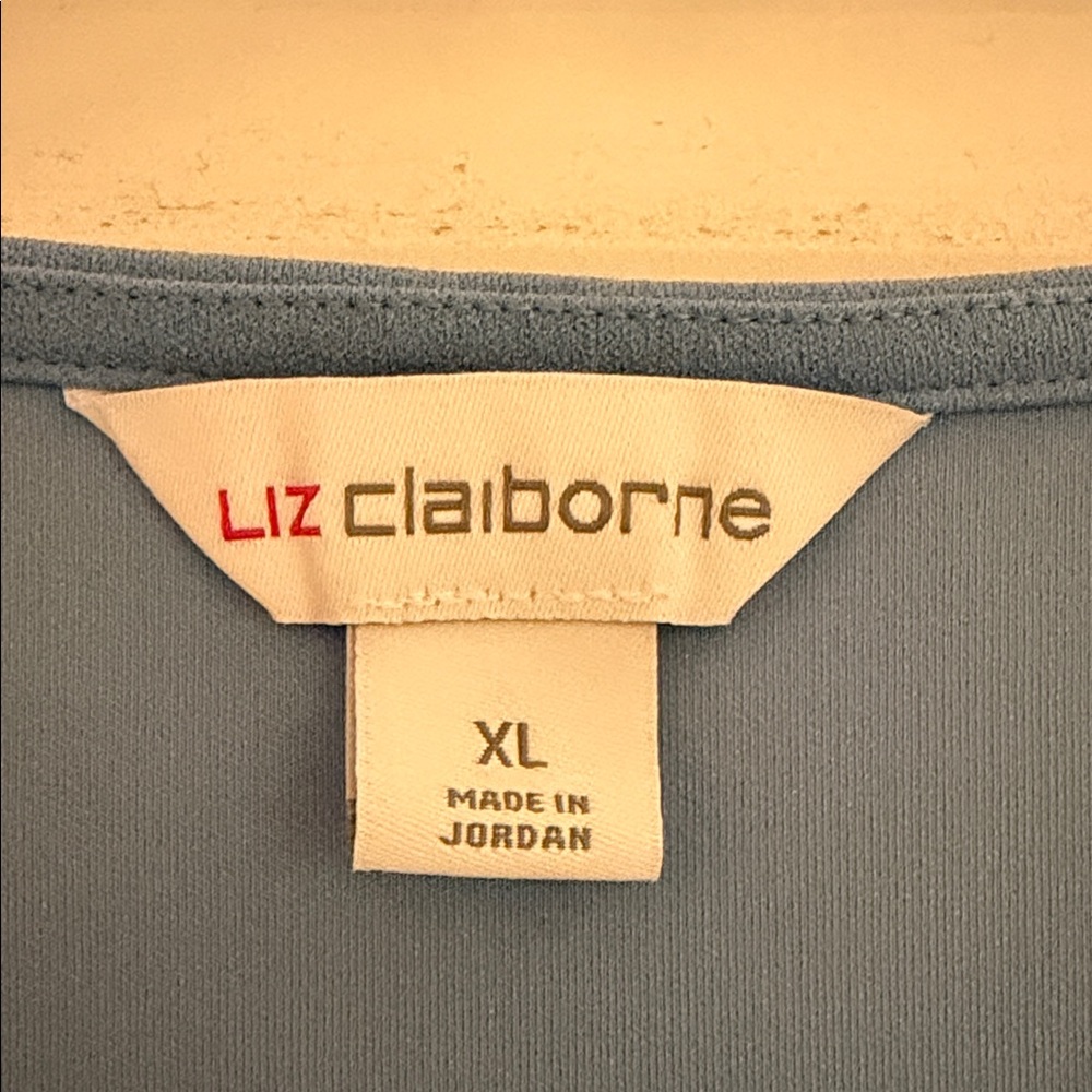 Liz Claiborne Sky Blue Pleated Short Sleeve Blouse and black flowered blouse - Picture 8 of 9